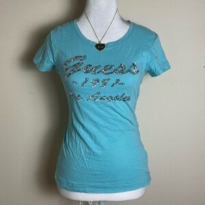 Guess Women's Blue Graphic Tee